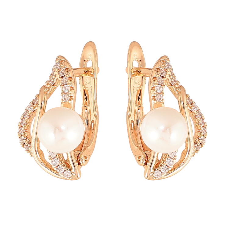 Серьги Xuping M&L цвет 18K английский замок "Узор с кристаллами и жемчужинами" фото №8