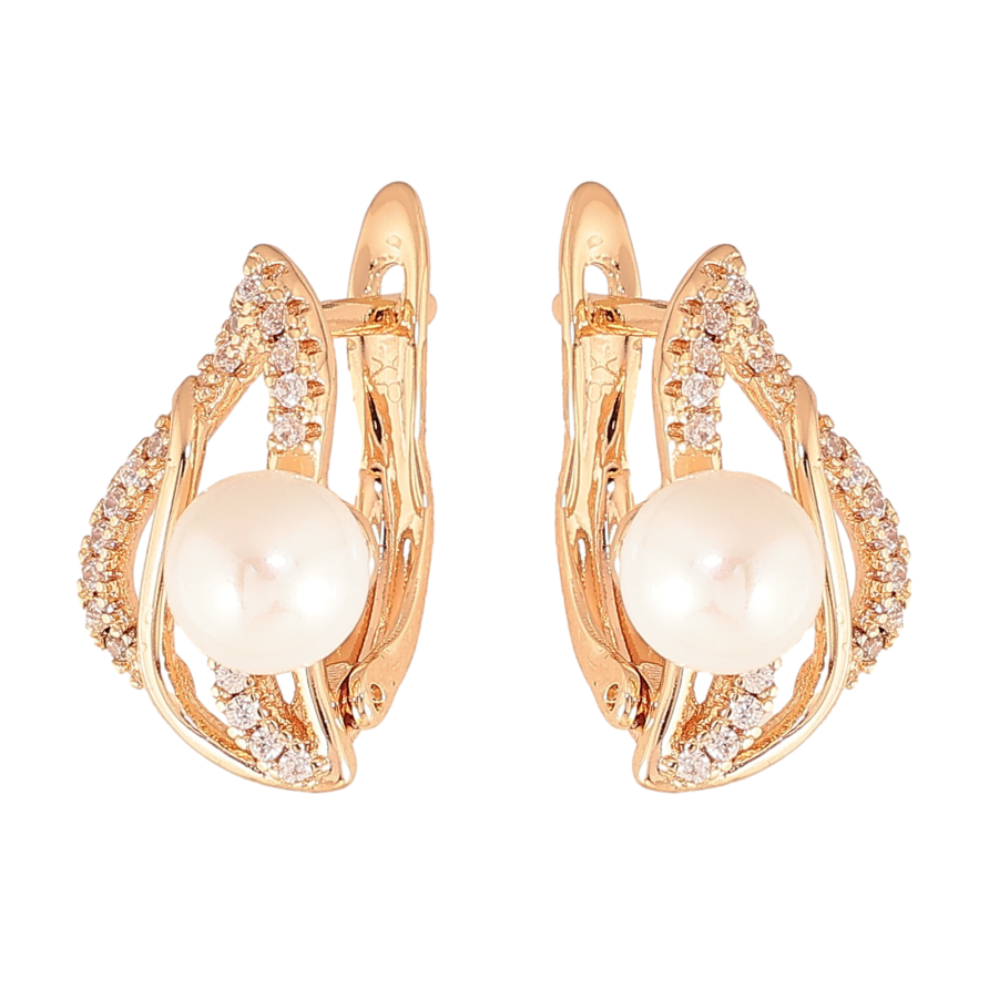 Серьги Xuping M&L цвет 18K английский замок "Узор с кристаллами и жемчужинами" фото №1