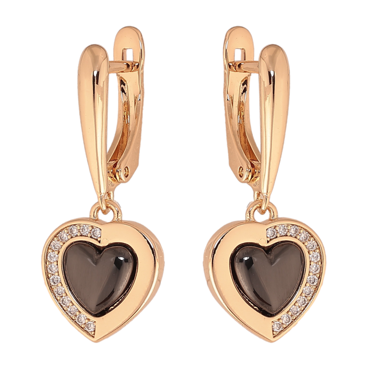 Сережки Xuping TTM Stainless Steel колір 18К англійський замок підвіски сердечка з чорною керамікою та кристалами фото №17