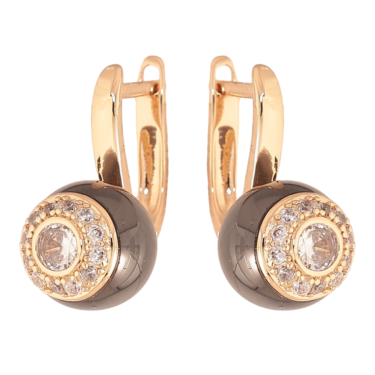 Сережки Xuping TTM Stainless Steel колір 18К англійський замок візерунок з чорною керамікою та кристалами фото №19