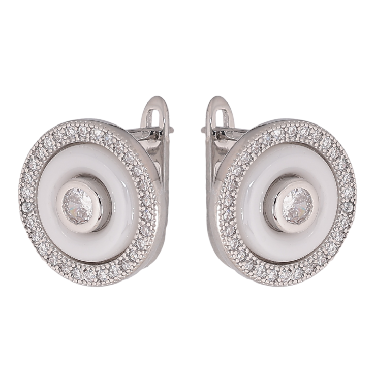 Серьги Xuping TTM Stainless Steel цвет Родий английский замок "Круги с белой керамикой и кристаллами" фото №25