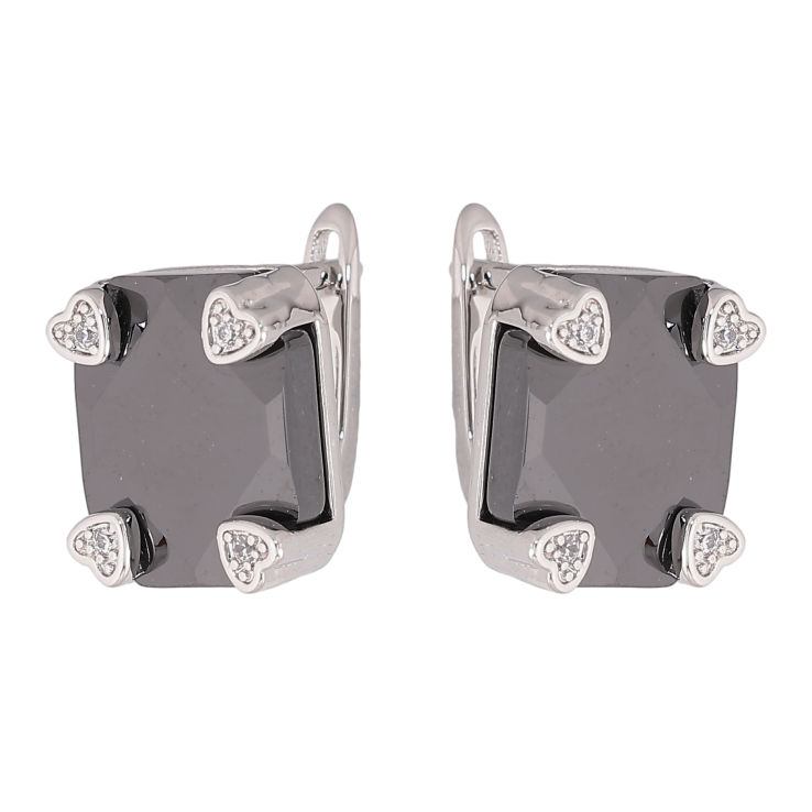 Сережки Xuping TTM Stainless Steel колір Родій англійський замок "Вставка із чорної кераміки" фото №3