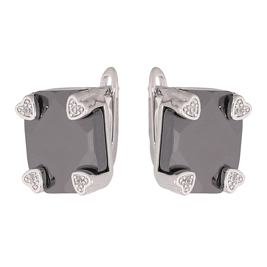 Сережки Xuping TTM Stainless Steel колір Родій англійський замок "Вставка із чорної кераміки" фото №1