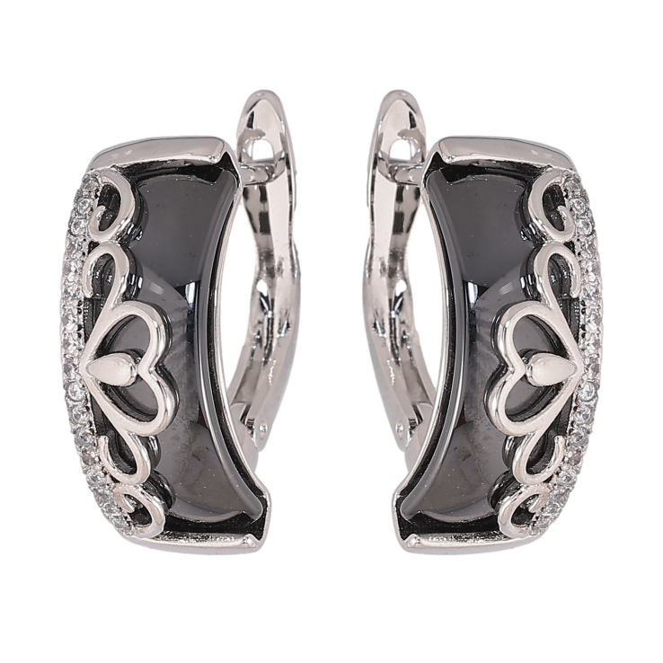 Серьги Xuping TTM Stainless Steel цвет Родий английский замок "Узор с черной керамикой" фото №19 Серьги Xuping TTM Stainless Steel цвет Родий английский замок "Узор с черной керамикой" фото №19