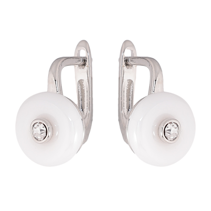 Серьги Xuping TTM Stainless Steel цвет Родий английский замок "Узор из белой керамики с кристаллом" фото №22