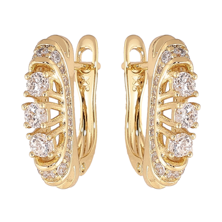 Сережки Xuping колір Позолота 14K англійський замок "Візерунок з кристалами" фото №19