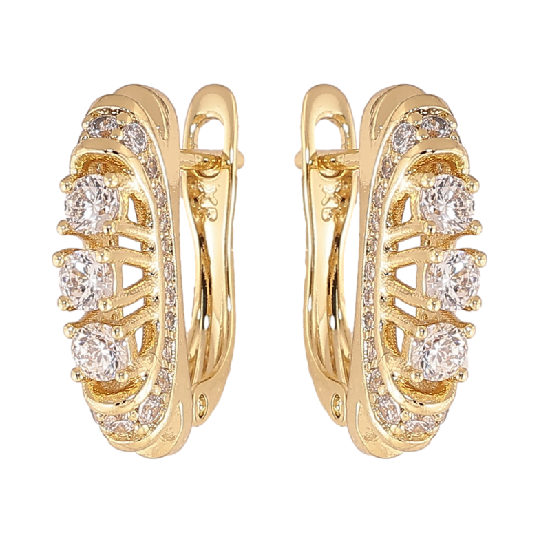 Серьги Xuping цвет Позолота 14K английский замок "Узор с кристаллами" фото №1