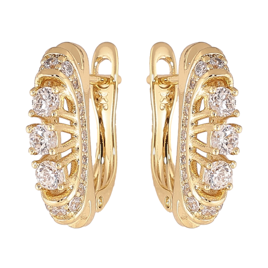 Сережки Xuping колір Позолота 14K англійський замок "Візерунок з кристалами" фото №1