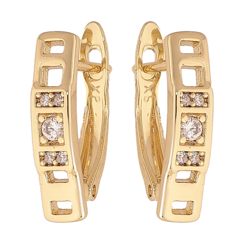 Сережки Xuping колір Позолота 14K англійський замок "Візерунок з кристалами" фото №1