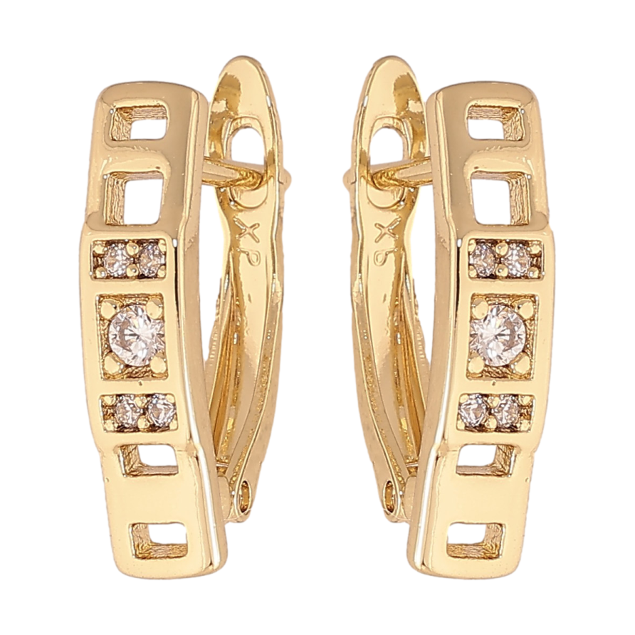 Сережки Xuping колір Позолота 14K англійський замок "Візерунок з кристалами" фото №1