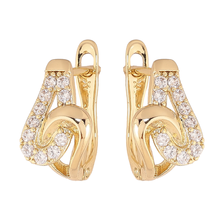 Сережки Xuping колір Позолота 14K англійський замок "Візерунок з кристалами" фото №2