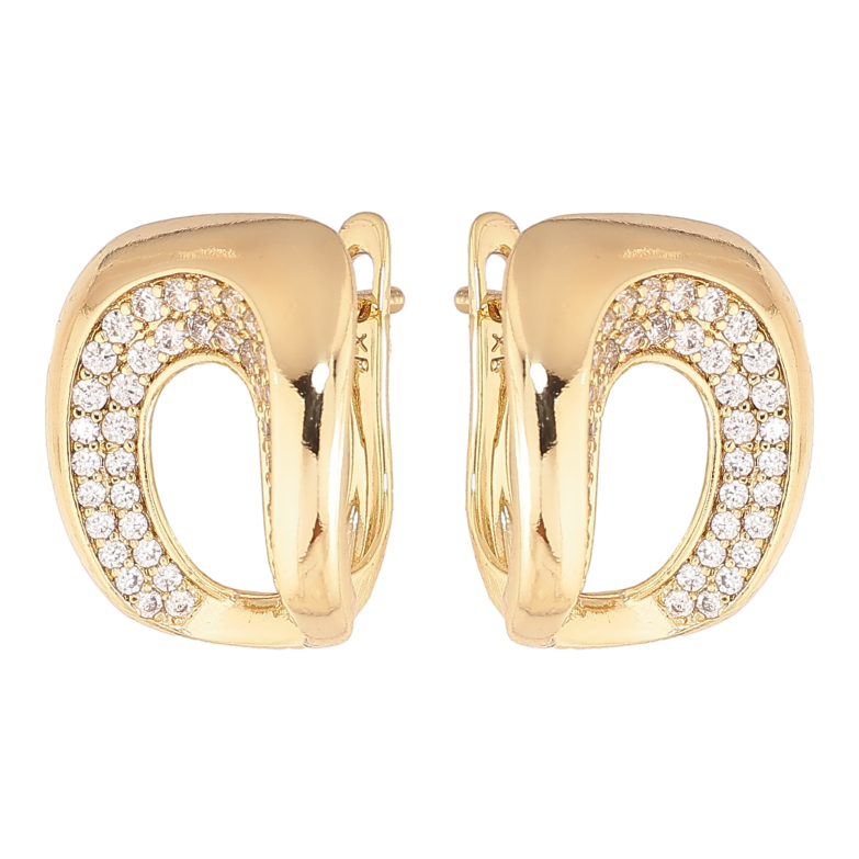 Сережки Xuping колір Позолота 14K англійський замок "Візерунок з кристалами" фото №1