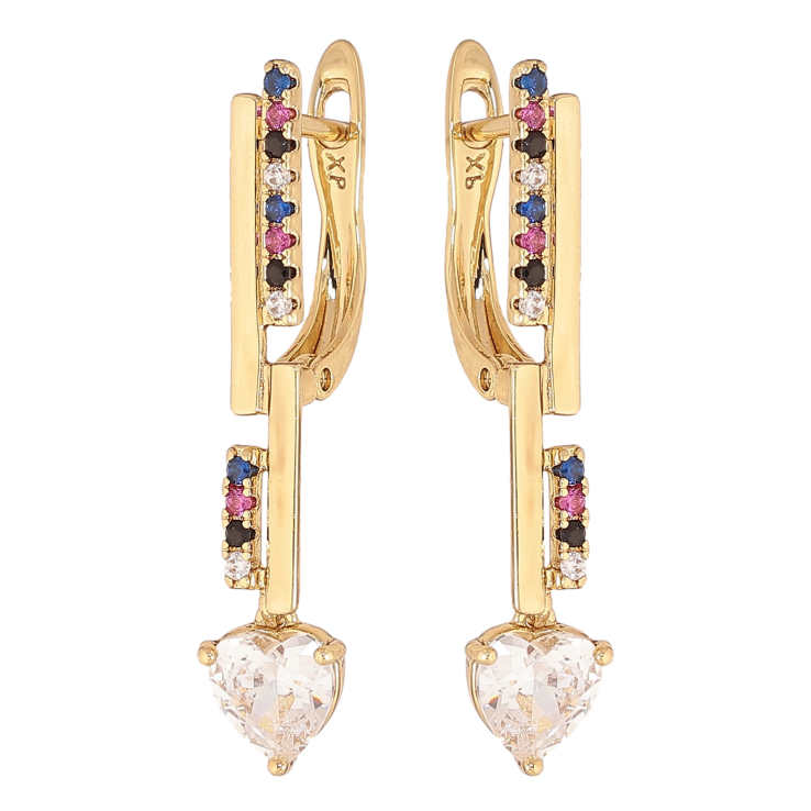 Сережки Xuping колір Позолота 14K англійський замок "Візерунок з різнокольоровими кристалами" фото №24