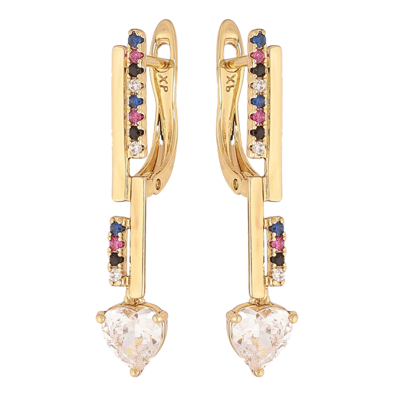 Серьги Xuping цвет Позолота 14K английский замок "Узор с разноцветными кристаллами" фото №1