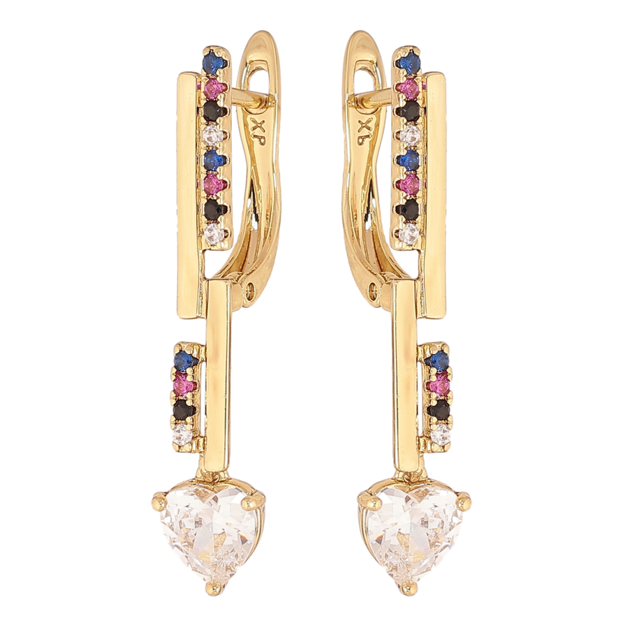 Сережки Xuping колір Позолота 14K англійський замок "Візерунок з різнокольоровими кристалами" фото №1