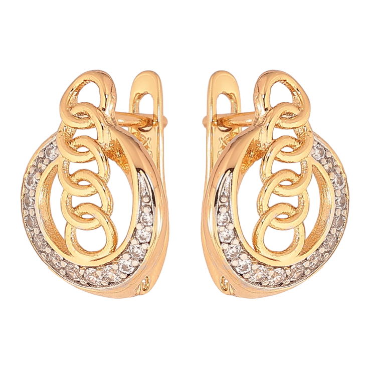 Серьги Xuping цвет Позолота 18K + Родий английский замок "Узор с кристаллами" фото №13