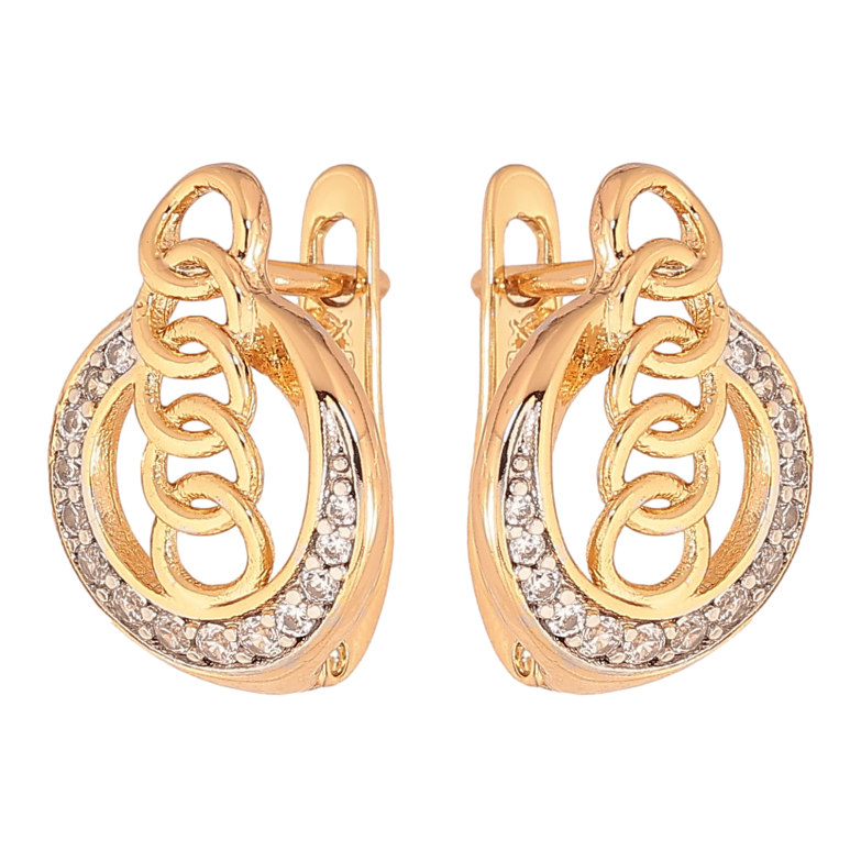 Серьги Xuping цвет Позолота 18K + Родий английский замок "Узор с кристаллами" фото №1