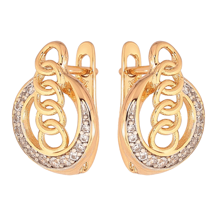 Сережки Xuping колір Позолота 18K + Родій англійський замок "Візерунок з кристалами" фото №1