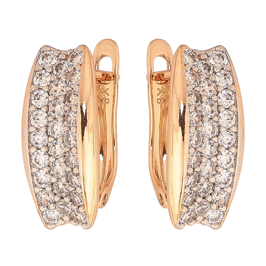 Серьги Xuping цвет Позолота 18K + Родий английский замок "Инкрустация кристаллами" фото №1