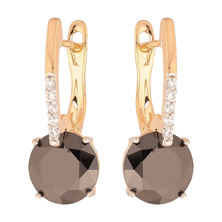 Серьги Xuping цвет Позолота 18K + Родий английский замок "Черные кристаллы на дужках" фото №22