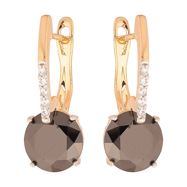 Сережки Xuping колір Позолота 18K + Родій англійський замок "Чорні кристали на дужках" фото №1