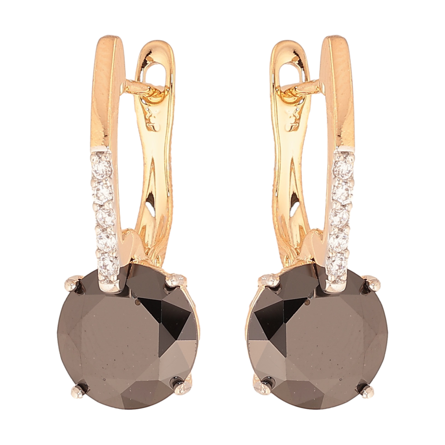 Серьги Xuping цвет Позолота 18K + Родий английский замок "Черные кристаллы на дужках" фото №1