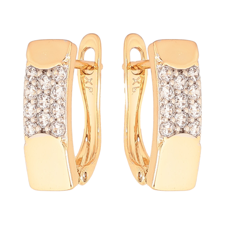 Серьги Xuping цвет Позолота 18K + Родий английский замок "Узор с кристаллами" фото №19