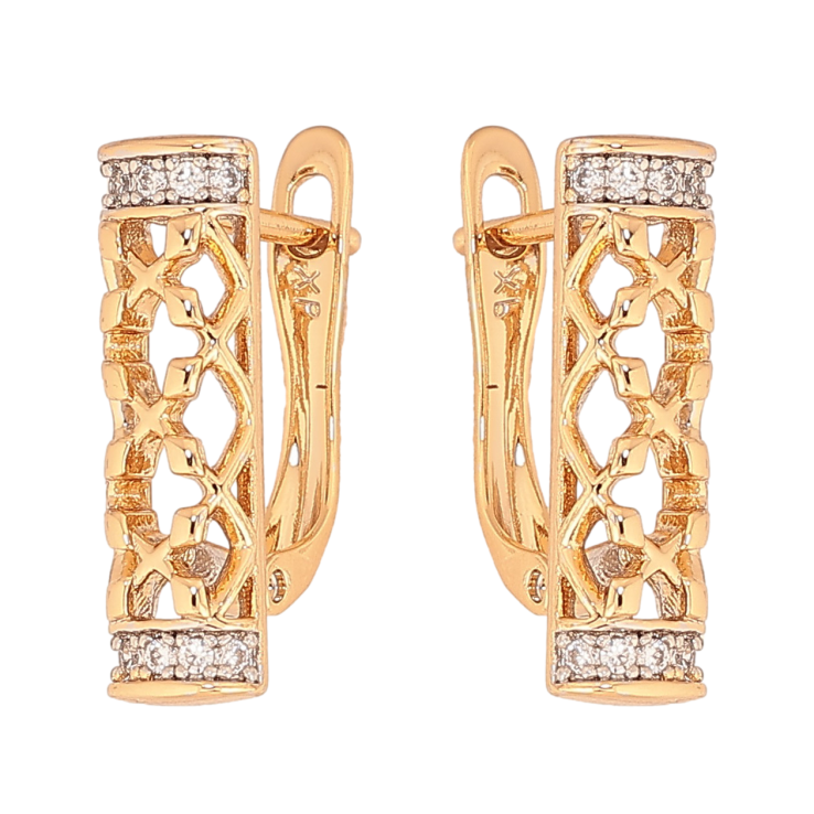 Сережки Xuping колір Позолота 18K + Родій англійський замок "Візерунок з кристалами" фото №3 Сережки Xuping колір Позолота 18K + Родій англійський замок "Візерунок з кристалами" фото №3