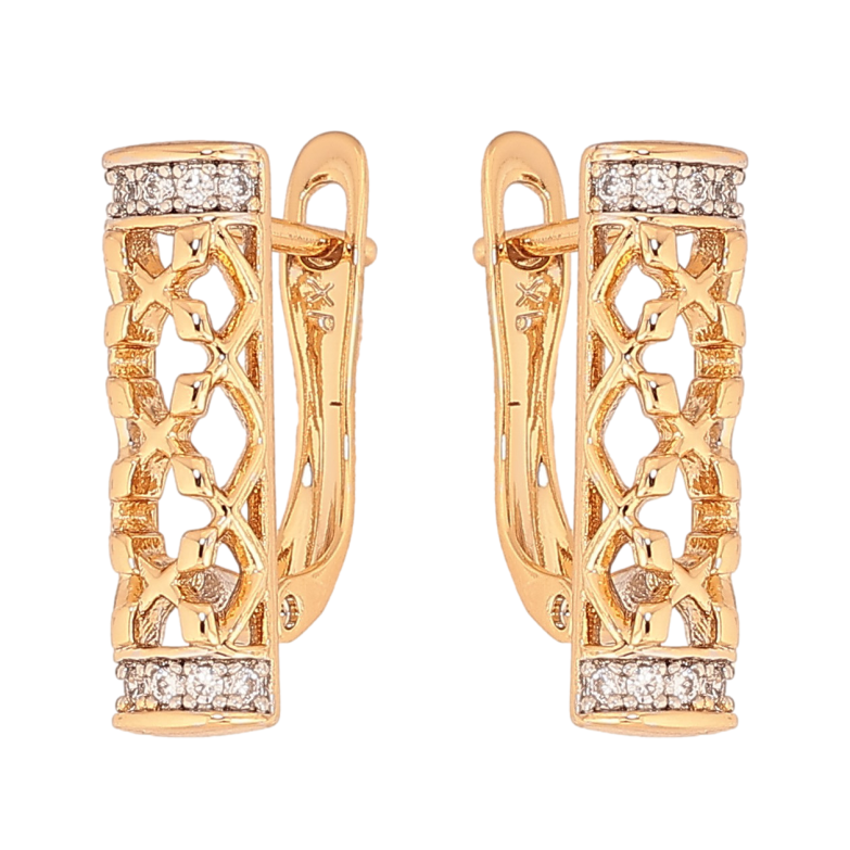 Серьги Xuping цвет Позолота 18K + Родий английский замок "Узор с кристаллами" фото №1