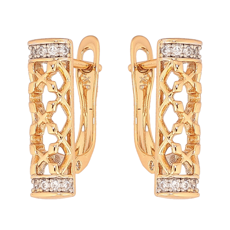 Сережки Xuping колір Позолота 18K + Родій англійський замок "Візерунок з кристалами" фото №1