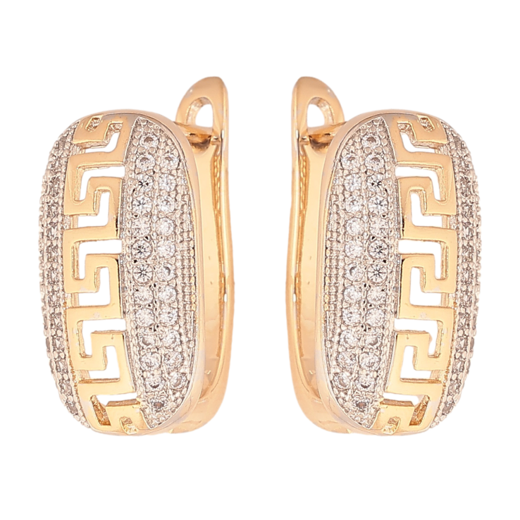 Серьги Xuping цвет Позолота 18K + Родий английский замок "Греческий узор с инкрустацией кристаллами" фото №15