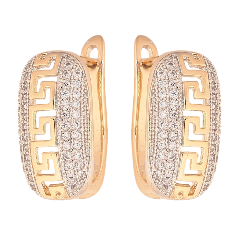 Серьги Xuping цвет Позолота 18K + Родий английский замок "Греческий узор с инкрустацией кристаллами" фото №1