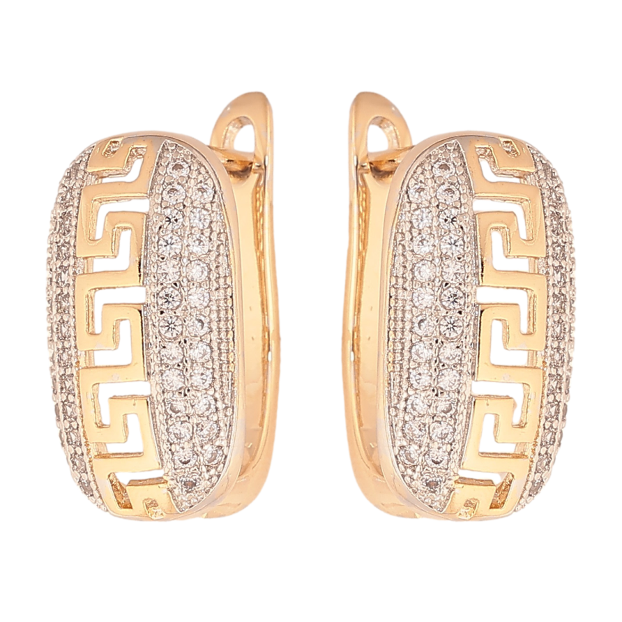 Серьги Xuping цвет Позолота 18K + Родий английский замок "Греческий узор с инкрустацией кристаллами" фото №1