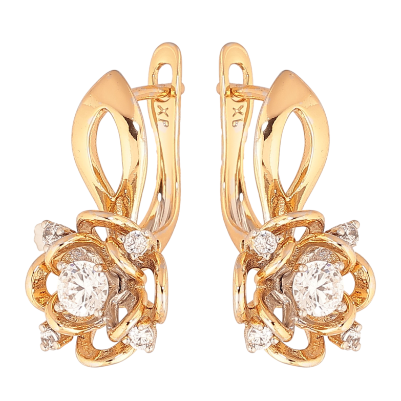 Сережки Xuping колір Позолота 18K + Родій англійський замок "Квіточки з кристалами" фото №1