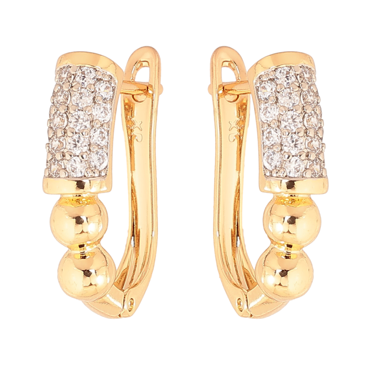 Серьги Xuping цвет Позолота 18K + Родий английский замок "Узор с кристаллами" фото №9