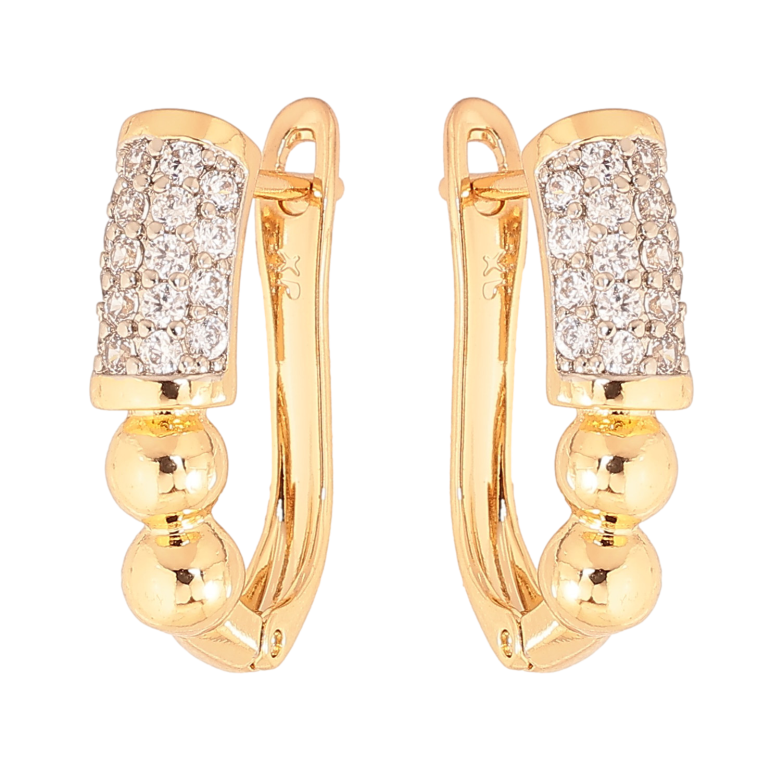 Серьги Xuping цвет Позолота 18K + Родий английский замок "Узор с кристаллами" фото №1