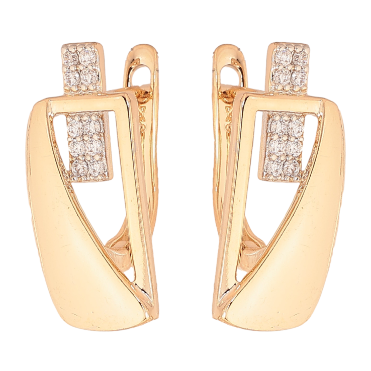 Серьги Xuping цвет Позолота 18K + Родий английский замок "Узор с кристаллами" фото №7