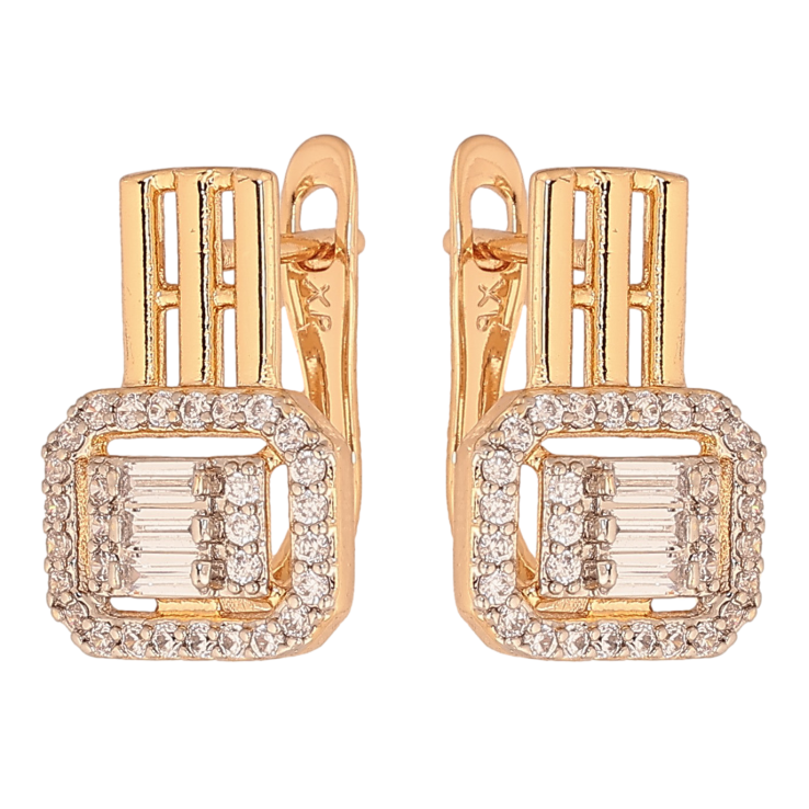 Серьги Xuping цвет Позолота 18K + Родий английский замок "Узор с кристаллами" фото №5