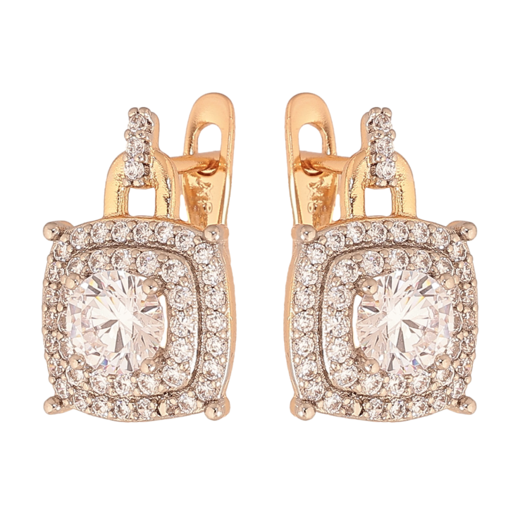 Серьги Xuping цвет Позолота 18K + Родий английский замок "Узор с кристаллами" фото №3