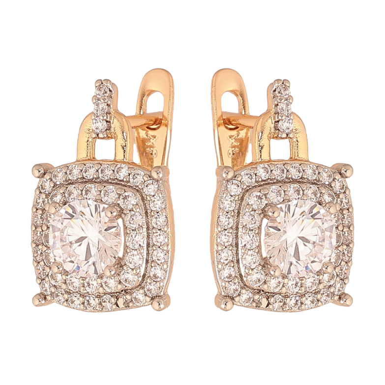 Серьги Xuping цвет Позолота 18K + Родий английский замок "Узор с кристаллами" фото №1