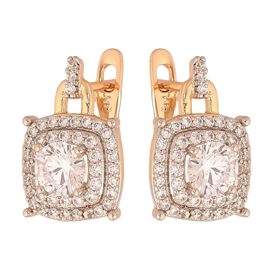 Серьги Xuping цвет Позолота 18K + Родий английский замок "Узор с кристаллами" фото №1