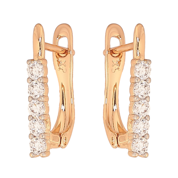 Серьги Xuping цвет Позолота 18K + Родий английский замок "Дорожки кристаллов" фото №5