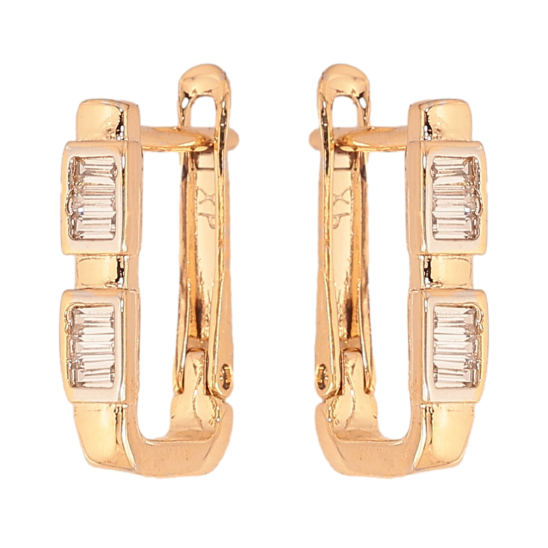 Серьги Xuping цвет Позолота 18K + Родий английский замок "Узор с кристаллами" фото №1