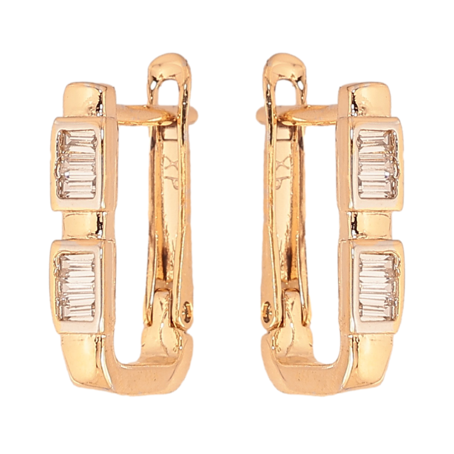 Серьги Xuping цвет Позолота 18K + Родий английский замок "Узор с кристаллами" фото №1