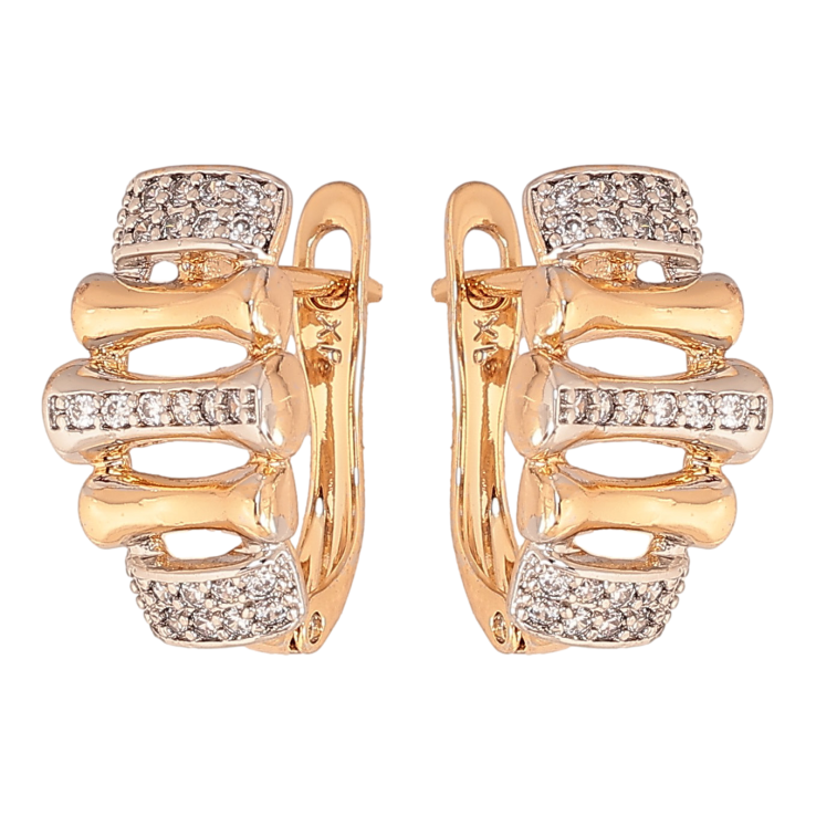 Серьги Xuping цвет Позолота 18K + Родий английский замок "Узор с кристаллами" фото №16