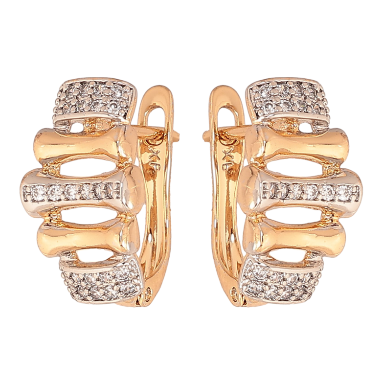 Серьги Xuping цвет Позолота 18K + Родий английский замок "Узор с кристаллами" фото №1