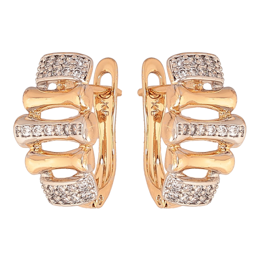 Сережки Xuping колір Позолота 18K + Родій англійський замок "Візерунок з кристалами" фото №1