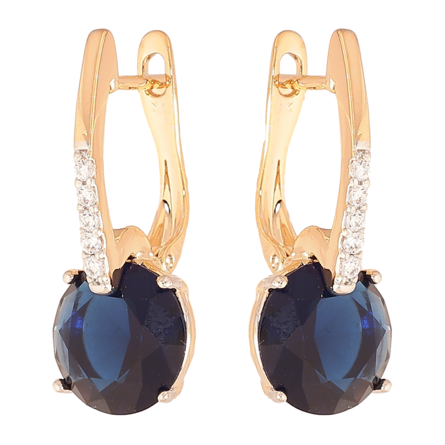 Серьги Xuping цвет Позолота 18K + Родий английский замок "Синие кристаллы на дужках" фото №1