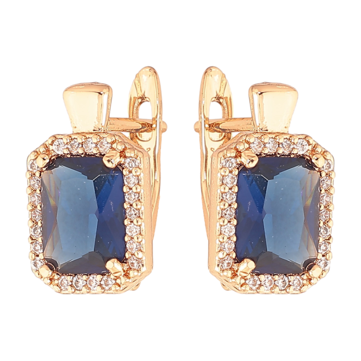 Серьги Xuping цвет Позолота 18K английский замок "Синие кристаллы в обрамлении" фото №12