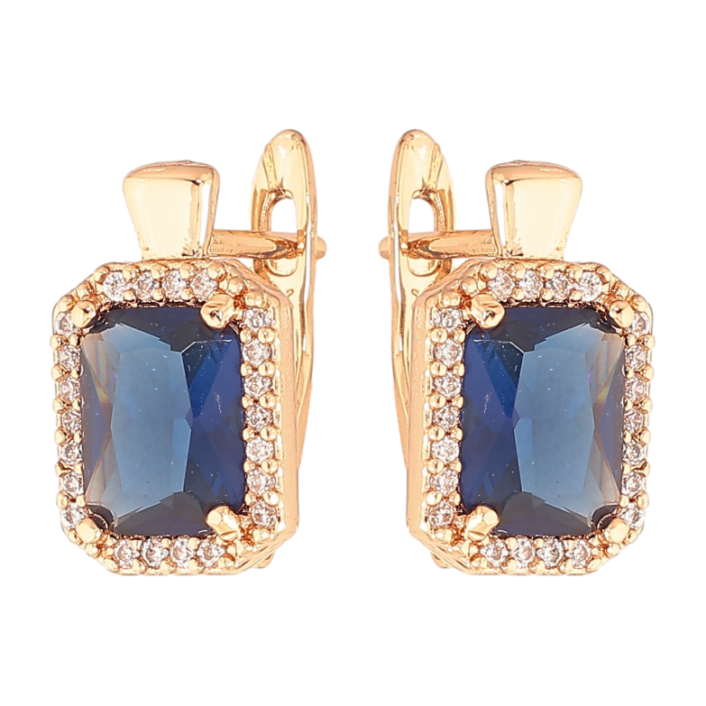 Сережки Xuping колір Позолота 18K англійський замок "Сині кристали в обрамленні" фото №1